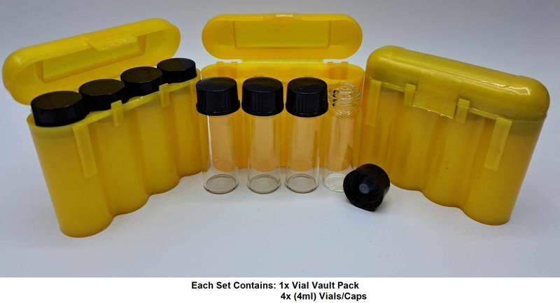 4x 1oz Gold Vials & Storage Carry Case Dredge Panning Mining Prospect YELLOW 003