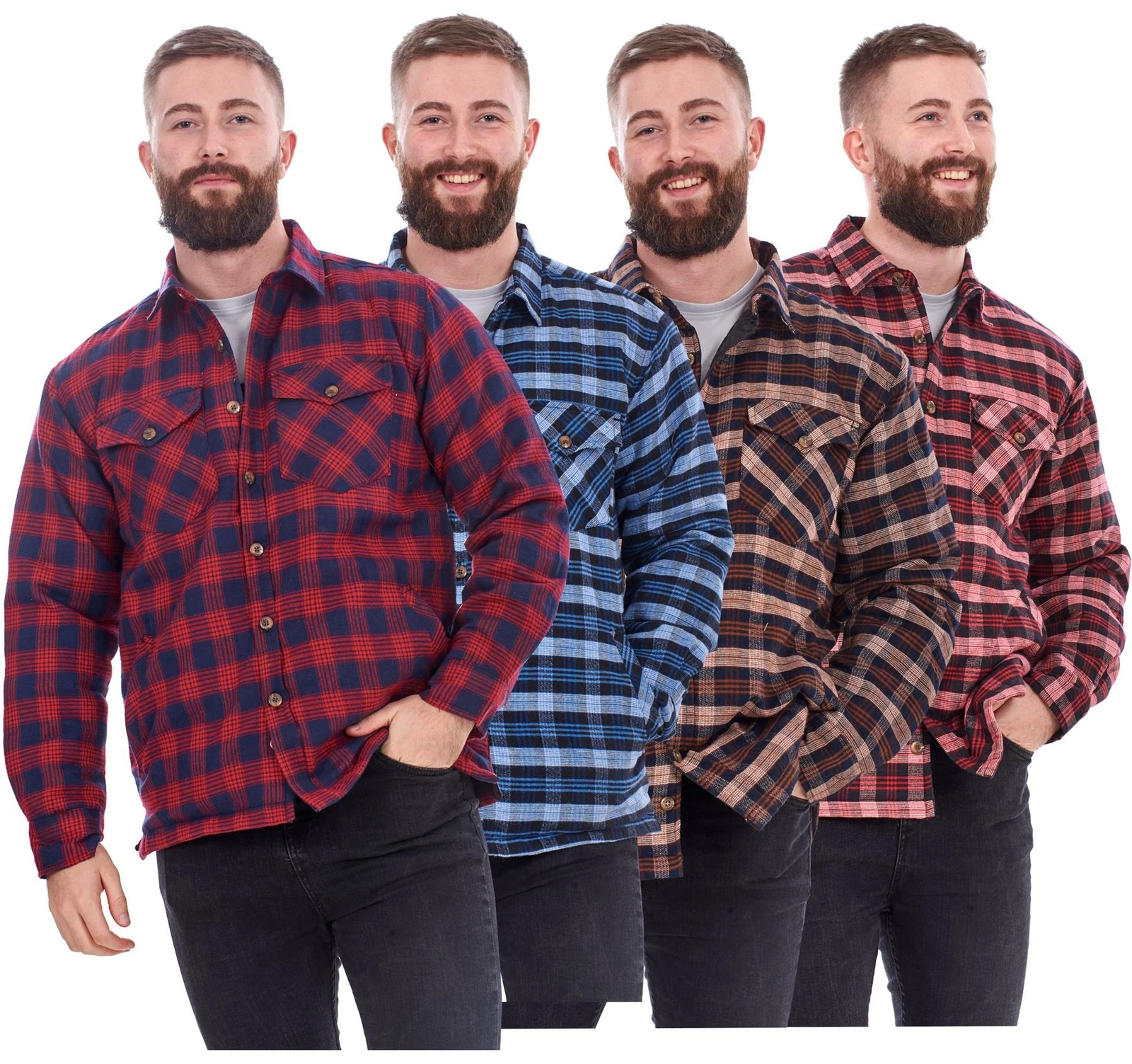Mens Padded Work Shirt Quilted Yarn Dyed cotton Buttons Thick Lumberjack Jacket