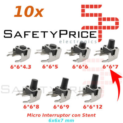 10x Touch Push Button Micro Right Angle Switch with Stent Stand 6x6x7mm
