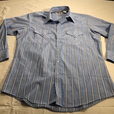Ely Cattleman Shirt Mens 16 33 Pearl Snap Western Vintage Cowboy Light Blue