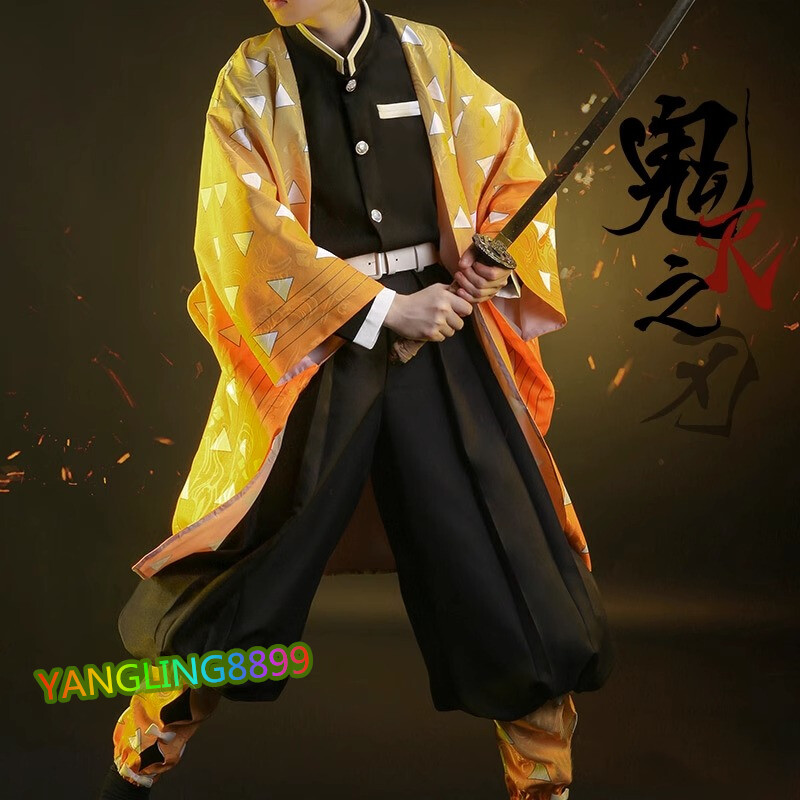 Cazador de demonios Agatsuma Zenitsu Disfraz Disfraz Uniforme Trajes de Halloween Unisex