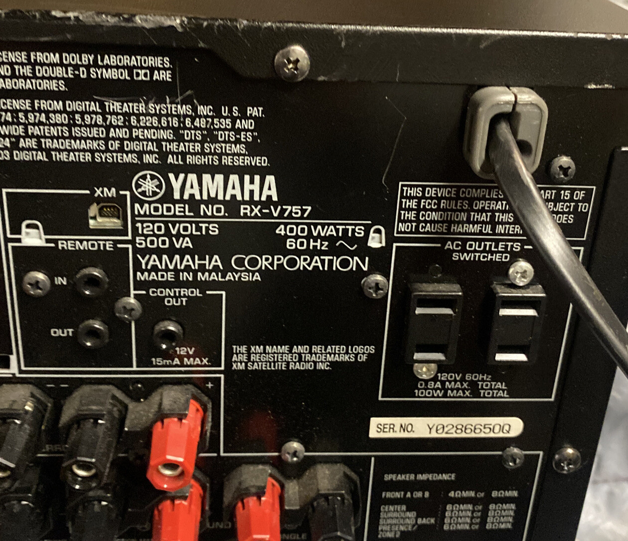 Yamaha RX-V757, Natural Sound Dolby Digital 400 Watts A/V Receiver
