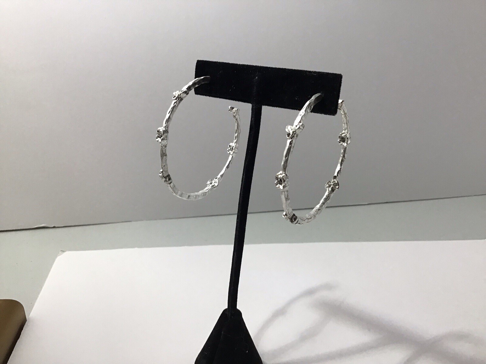 Earrings SilverT Hoops 2” Diameter Rhinestone Acc… - image 1