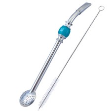 Bombilla Mate Cebador Bomba Blauer Stein Gut Gefiltert Verdrehte Stroh 21 cm