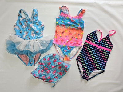 Lot of 3 Girl Swimsuits Swimwear 1 Piece 6 Years