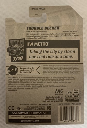 Hot Wheels 2023#202/250 HW Metro #7/10 Double-Decker Drag Bus Trouble Decker - Picture 3 of 3
