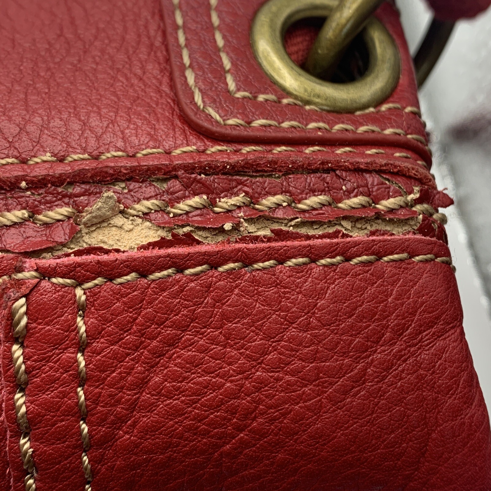 THE SAK Red Kendra Crossbody Leather Shoulder Bag Red Brown Trim Purse