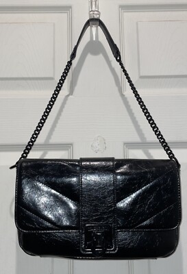 Womens Bag TRUE RELIGION Shoulder Bag Quilted Faux Leather Chain Black Lock
