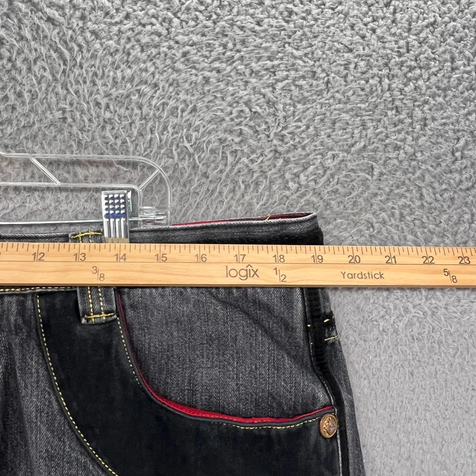 Pantalones de mezclilla negros bordados de hip hop calce holgado 38x33 Crown Holder para hombre * Foto 3 de 4