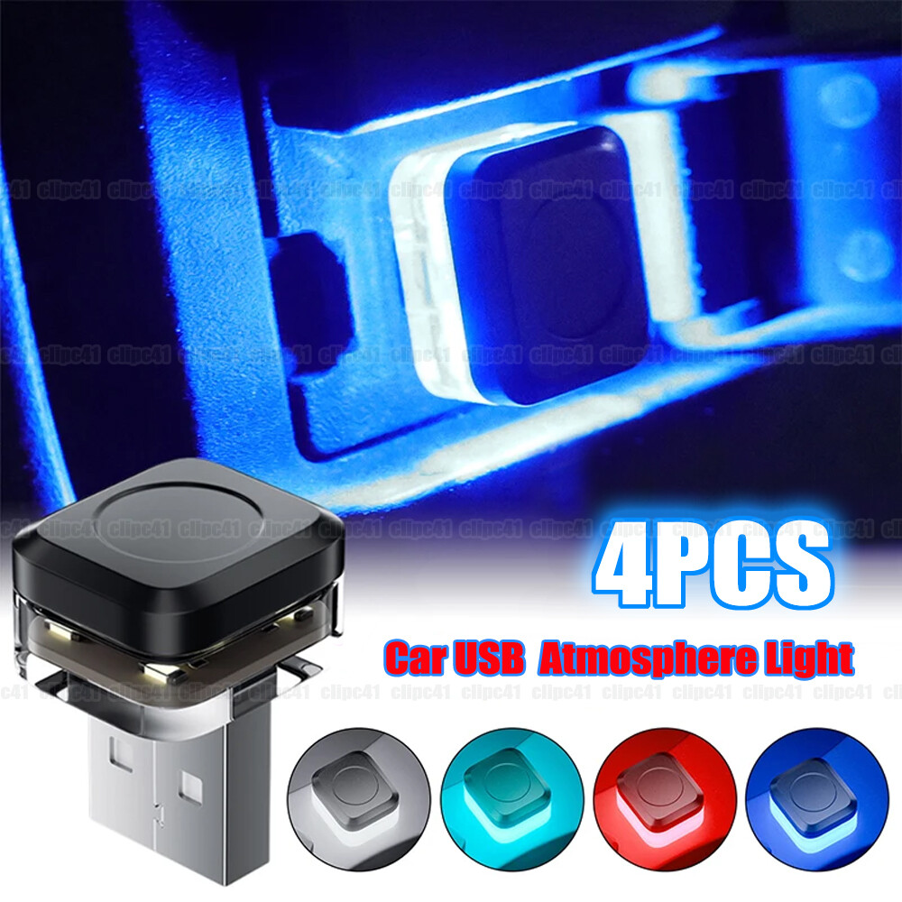 4Pcs Mini USB LED Car Interior Lights Neon Atmosphere Ambient Lamp Accessories