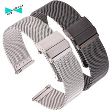 Cinturino orologio maglia milanese nero fibbia deployante acciaio 16 18 20 22 mm