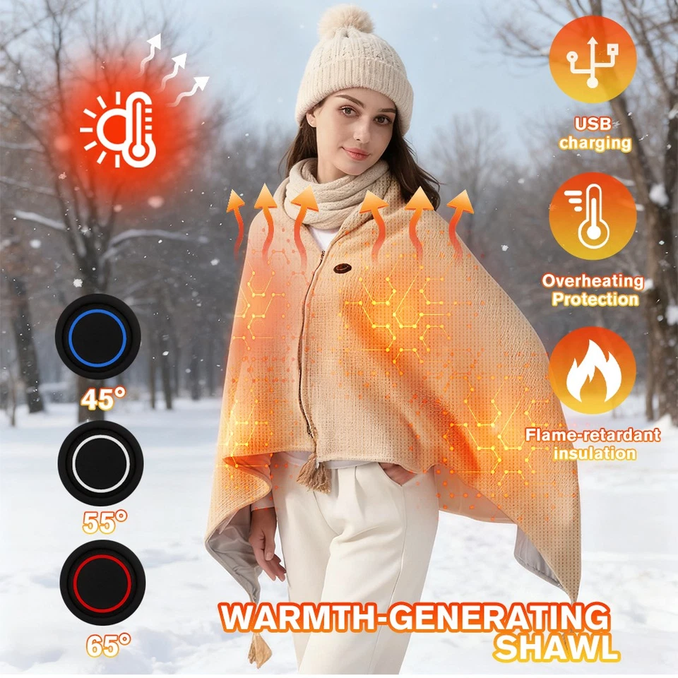 Портативные обертки для шалей с подогревом, электрические женские пледы с подогревом перезаряжаемые сделано в США - Изображение 2 из 4