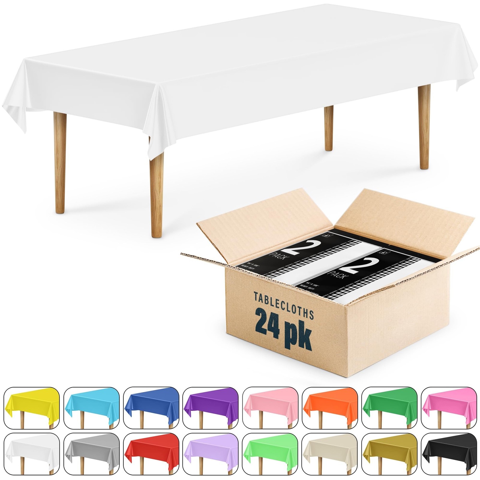 DecorRack 24 Pack Rectangular Tablecloths BPA-Free Plastic, 54 x 108 inch, Di...