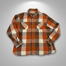 Birdwell Beach Britches Heavy Flannel Shirt Mens L Orange Brown Plaid USA Made