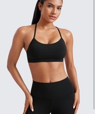 NWT CRZ YOGA Butterluxe Womens Sports Bra Y Back Padded Low Impact Black M