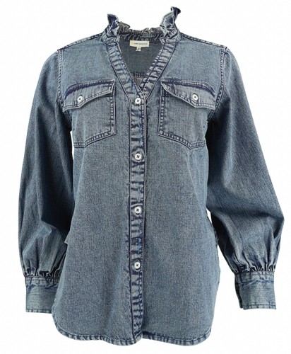 Kerri Rosenthal Puff Sleeve Denim Shirt in True Denim