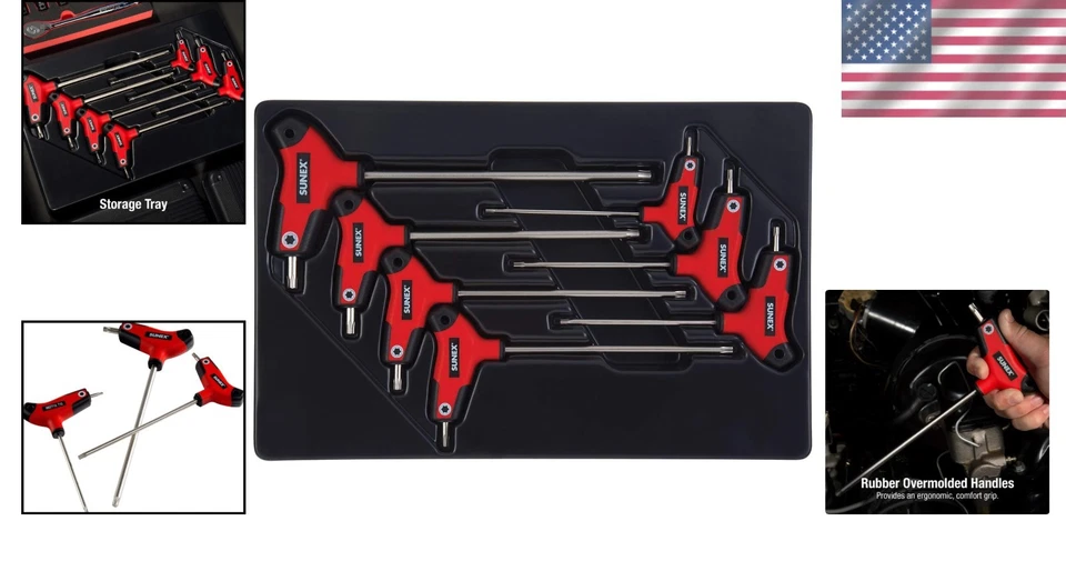 7-Piece Star Hex Key Set with Comfort Grip Rubber Handle - T10 to T40 Sizes - Image 2 of 4