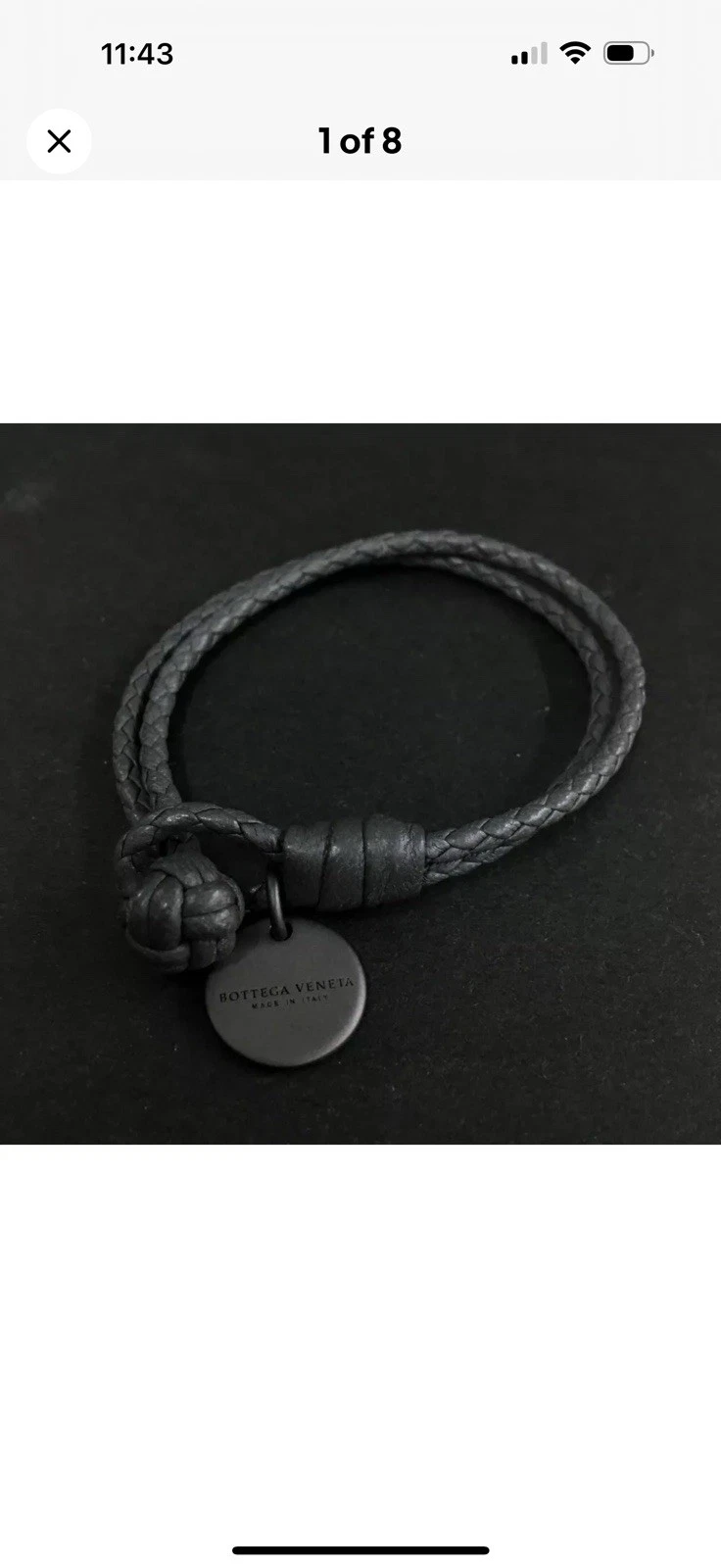 Autentico Bracciale Bottega Veneta BV Pelle Intrecciata Charm Grigio Piccolo