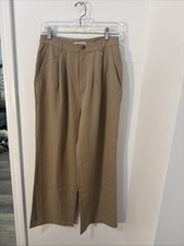 Reformation Mason Wide-Leg Pleated High Rise Pants Tencel 6 Khaki Casual Work