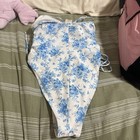 Women’s One-Piece Swimsuit S White/Blue Floral Ruched Tie Spaghetti Straps — photo 2