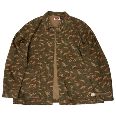 #ad Wrangler Mens Brown Camo Denim Utility Chore Jacket Shirt $36.99