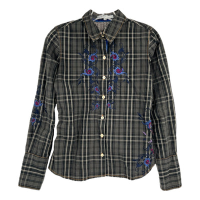 3J Gray Black Plaid Embroidered Button Up Shirt | Size S