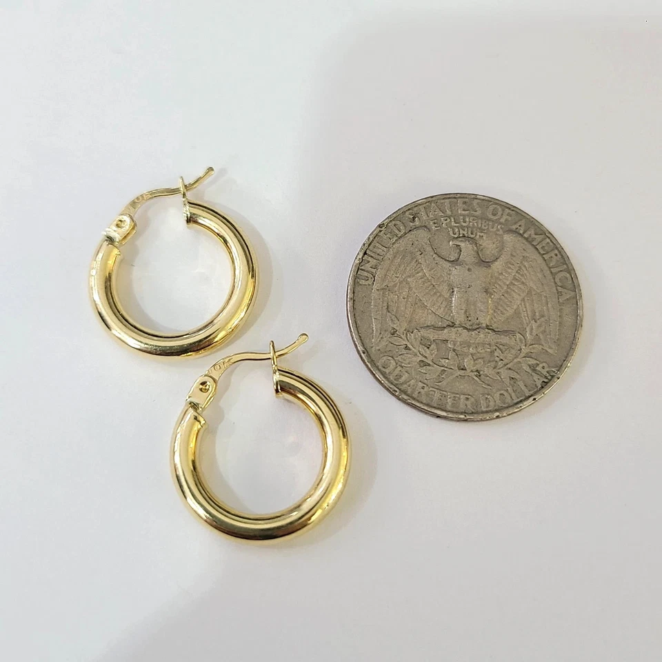 Pendientes de aro reales de oro amarillo de 10k para hombre y mujer Foto 4 de 4
