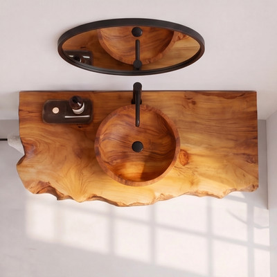 Organic Modern Bathroom Vanity - Natural Edge Solid Wood Slab Sink Console