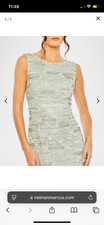 Mac Duggal Beaded Fringe-Trim Mesh Midi Dress Sage, Women's 10, MSRP $695.00