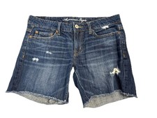 American Eagle 90s Cotton Jean Shorts Size 4 dark wash distressed Raw Hem