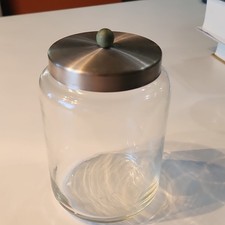 Clear Round Glass Storage Jar Canister w/ Silver Metal Lid, 24 oz
