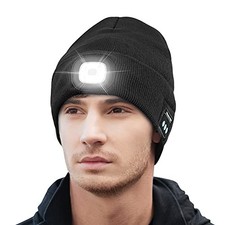 Unisex Bluetooth Beanie Hat with Light, Upgraded Musical Knitted Cap Black