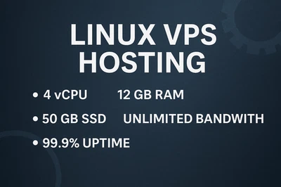 Linux VPS Hosting 12GB RAM / 50GB SSD / 4 vCPU – Unlimited Bandwidth / 1 month - Image 1 of 4