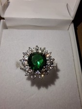 925 Sterling Silver Diamonique Green Cluster Engagement Ring Women Size P