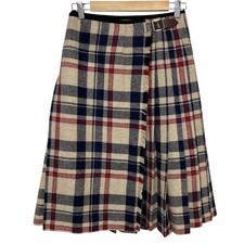 MHL. Margaret Howell Check Wool Wrap Pleated Skirt 1 Beige, Navy, Red Women USED