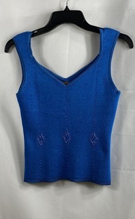 Vintage Y2K Milano Women's Blue Beaded Knit V Neck Tank Top Size L