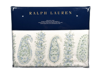 Ralph Lauren Genevieve Paisley KING Duvet Cover Sage Chambray Floral Cotton