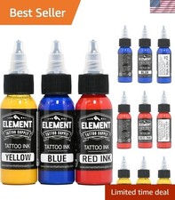 Bold Pre-Dispersed Tattoo Ink Set Red, Yellow, Blue - 1oz Bottles for Artists