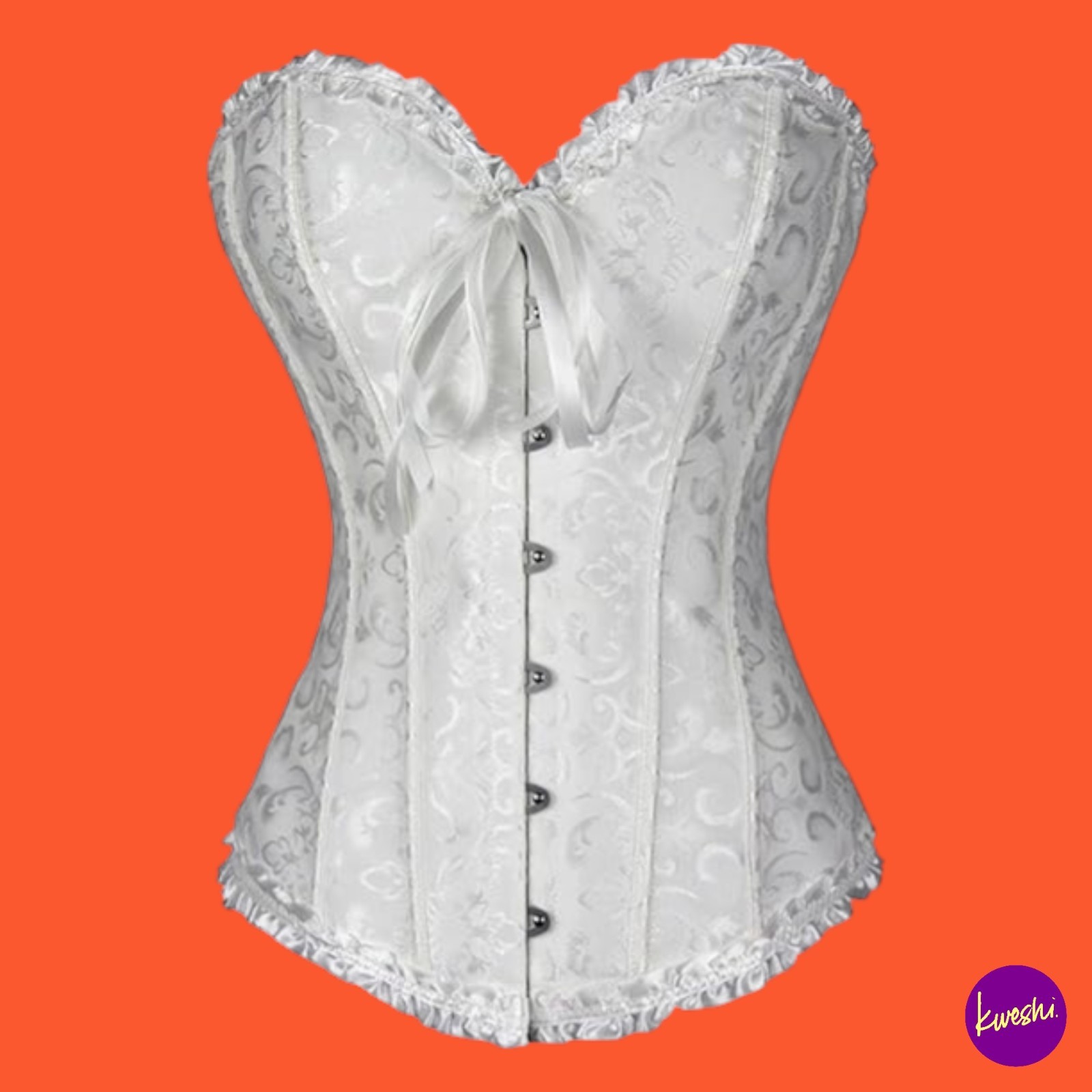 PHILAEEC Women's Plus Size Satin & Lace Bridal Corset Set, White, UK XL