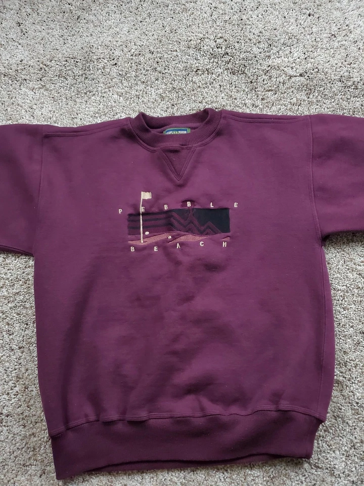 Sudadera vintage de playa de guijarros para hombre mediana borgoña cuello redondo bordado de golf Foto 3 de 4