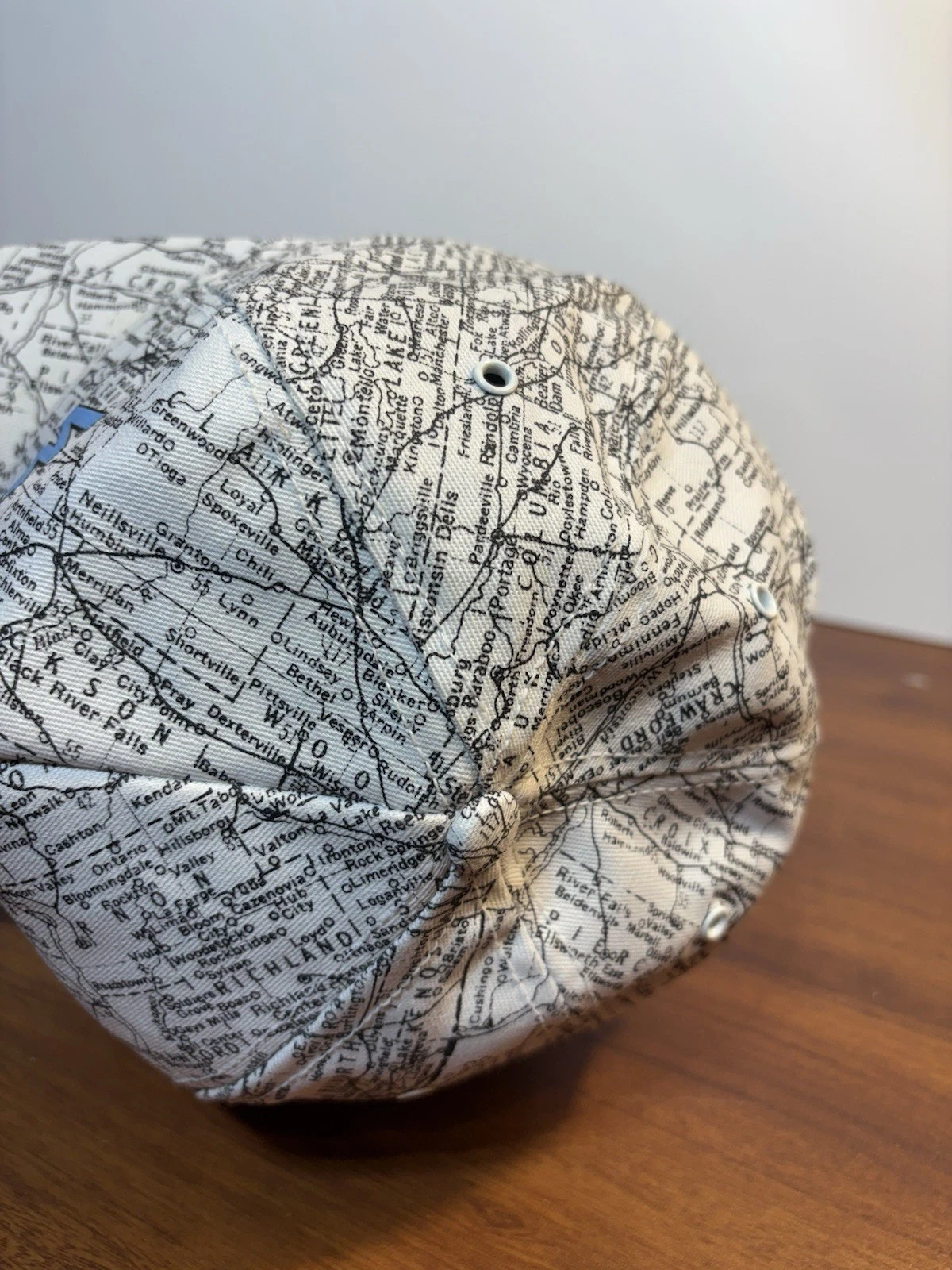 Vintage 90s Wisconsin State Map SnapBack Hat Baseball Cap USA AOP Blue Print