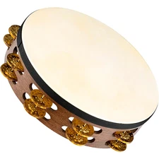 Meinl Vintage Goat-Skin Wood Tambourine Two Rows Brass Jingles Walnut 10 Inch