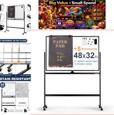 Rolling Magnetic Whiteboard 48x32 In Double Sided Height Adjustable Mobile Dry