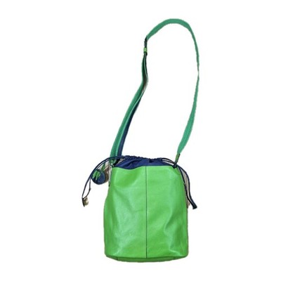 Mywalit Green Leather Drawstring Crossbody Bucket Bag, EUC