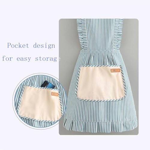 Cotton Kitchen Cooking Aprons,Vest Adjustable Bib Soft Chef Stripes Green/Pink - Picture 4 of 6