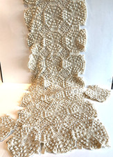 Vtg Crochet Popcorn Pattern Pieces From Bed Spread Coverlet Craft 14x48" 2 5"