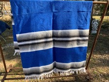 4x6' Serape Mexican Blanket Hand Made Blue Black Gray UNUSED