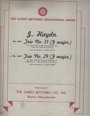 J. HAYDN Trio N. 31 And Trio No. 29 Flute Cello Clarinet Piano Music Artie Shaw