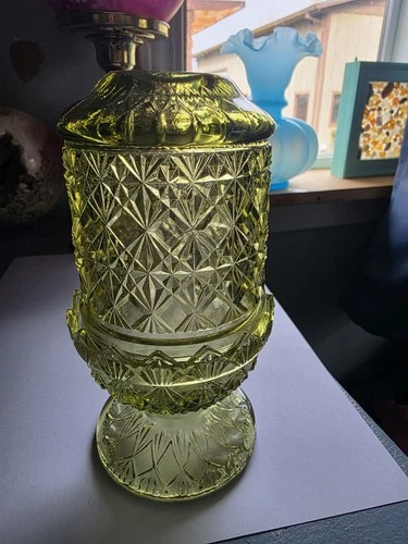 Fenton Colonial Green Cut and Block Fairy Lamp