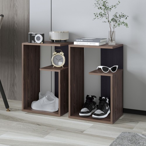 25" High 3 Tier Side Table Black White Natural Oak - Picture 27 of 117